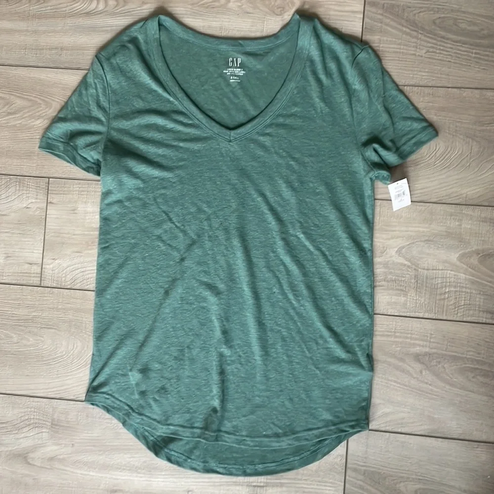GAP Linen Blend V-Neck T-Shirt Small Tall New with tags - Picture 4 of 8